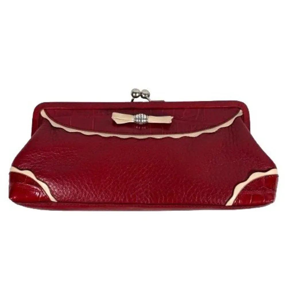 Brighton Red Pebbled & Croc Leather Crossbody Evening Bag Clutch Chain Strap - Picture 6 of 16